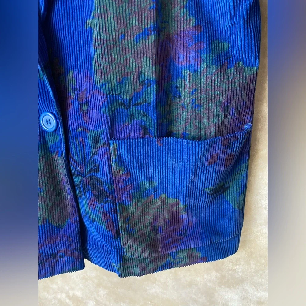 Fox Run Vintage Vibrant Blue Corduroy Floral Sport Coat Blazer 80s Size 15/16 - Picture 6 of 10